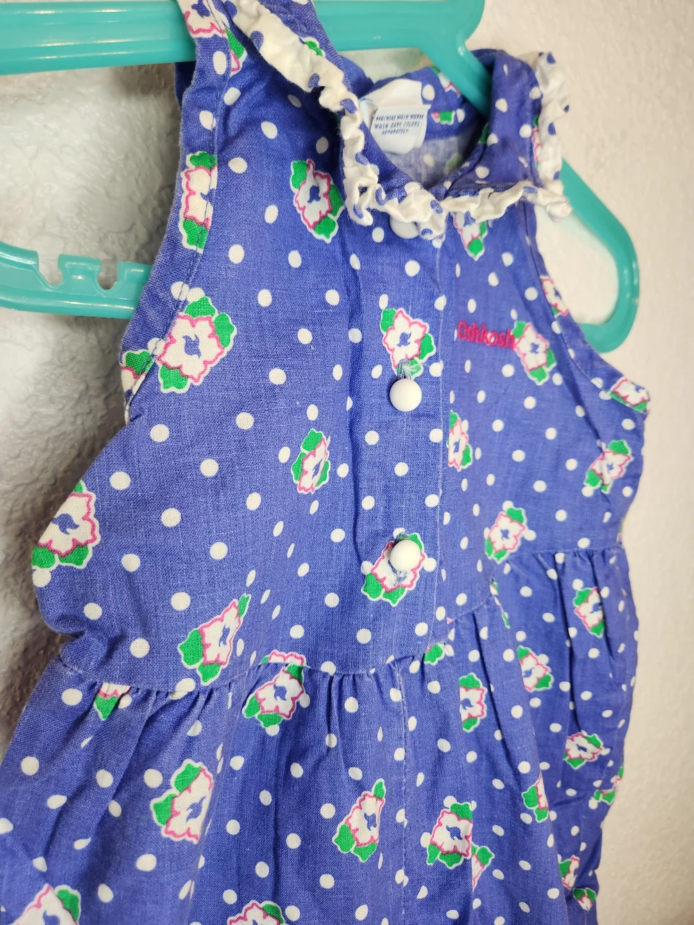 Vintage OshKosh B’gosh Girls 18m Floral Romper 90s USA Purple FloralPolka dot